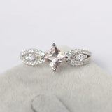 1ct Princess Cut Peach Morganite Solitaire Unique Accent Ring 14k WhiteGold Over