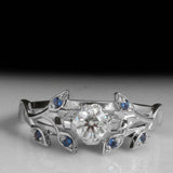 1.5ct Engagement Ring Round Cut Diamond Floral Leaf Design 14k White Gold Finish