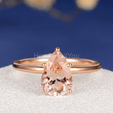 1ct Pear Cut Simulated Morganite Solitaire Engagement Ring 14k Rose Gold Plated