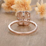 1.5ct Emerald Cut Simulated Morganite Halo Engagement Ring 14k Rose Gold Plated