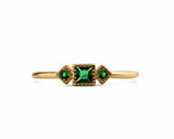 0.5ct Princess Cut Green Emerald Trilogy Minimalist Ring 14k Yellow Gold Finish