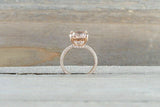 1.5ct Oval Cut Peach Morganite Halo Solitaire Engagement Ring 14k Rose Gold Over
