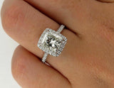 3Ct Radiant Cut VVS1/D Diamond Accent Halo Engagement Ring 14K White Gold Finish