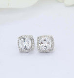 1.7ct Cushion Cut VVS1D Diamond Halo Stud Earrings 14k White Gold Finish