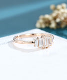 0.5ct Baguette Simulated Diamond Five Stone Engagement Ring 14k Rose Gold Plated