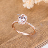 1ct Oval Cut Simulated Peach Morganite Accented Halo Ring 14k Rose Gold Plated