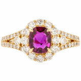 1ct Oval Cut Pink Ruby Engagement Ring Halo Split Shank 14k Yellow Gold Finish