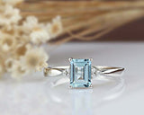 3.4ct Emerald Blue Aquamarine Engagement Ring Diamond Petite 14k White Gold Over