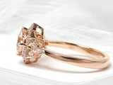 1.9ct Engagement Ring Round Cut Peach Morganite Floral 14k Rose Gold Finish