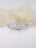 1.5ct Round Diamond Engagement Ring Hexagon Antique Inspired 14k White Gold Over