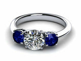 1.5ct Round Diamond Sapphire 3 Stone Style Engagement Ring 14k White Gold Finish