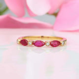 1.2ct Marquise Cut Pink Ruby Wedding Band Ring Stackable 14k Yellow Gold Finish
