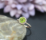 2ct Round Cut Green Peridot Engagement Ring 14k YellowGold Finish Halo Solitaire
