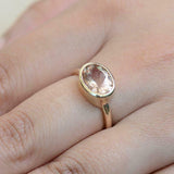 1ct Oval Cut Peach Morganite Bezel Set Solitaire Ring 14k Yellow Gold Finish