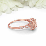 1.3ct Oval Cut Peach Morganite Engagement Ring Art Deco Halo 14k RoseGold Finish