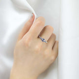 0.7ct Round Cut Blue Sapphire Engagement Ring Minimalist 14k White Gold Finish