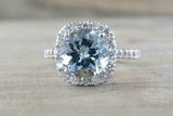 2ct Round Cut Blue Aquamarine Engagement Ring 14k White Gold Finish Diamond Halo