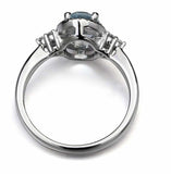 2.3ct Engagement Ring Oval Cut Blue Aquamarine Diamond Halo 14k WhiteGold Finish