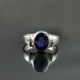 1.45ct Engagement Ring Oval Cut Blue Sapphire Solitaire 14k White Gold Finish