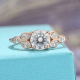 Leaf Marquise Accent Engagement Ring 1.6ct Round Cut Diamond 14k RoseGold Finish