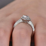 2.3ct Round Cut Diamond Solitaire with Accents Halo Ring 14k White Gold Finish