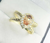 2ct Engagement Ring Pear Cut Morganite Cross Split Shank 14k Yellow Gold Finish