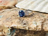 2.3ct Engagement Ring Round Cut Blue Sapphire Three Stone 14k White Gold Finish