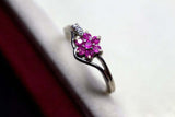 0.3ct Engagement Ring Round Cut Pink Ruby Floral Split Shank 14k White Gold Over