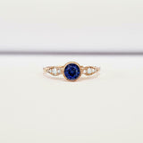 0.5ct Round Blue Sapphire Milgrain Solitaire with Accent Ring 14k Rose Gold Over