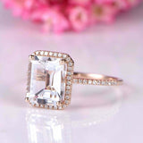 2.5ct Emerald Cut Diamond Engagement Ring Halo Solitaire 14k Rose Gold Finish