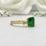 2.4ct Green Emerald Cut Solitaire Accents Engagement Ring 14k Yellow Gold Finish
