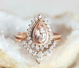 2.5ct Pear Peach Morganite Engagement Ring 14k RoseGold Over Curved Bridal Set
