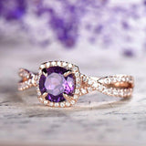 3ct Round Cut Purple Amethyst Engagement Ring Halo Diamond 14k Rose Gold Finish