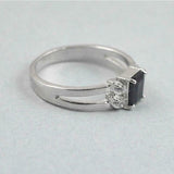 1.5ct Engagement Ring Emerald Cut Blue Sapphire Split Shank 14k WhiteGold Finish