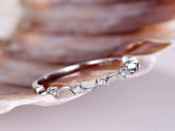 Vintage Half Eternity Wedding Ring Band 1ct Round Diamond 14k White Gold Finish