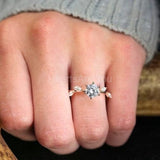 0.15ct Round Cut Moissanite Leaf Accents Engagement Ring 14k Yellow Gold Plated