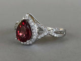 2.4ct Pear Red Garnet Halo Infinity Design Engagement Ring 14k White Gold Finish