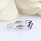 1ct Round Cut Blue Sapphire Floral Milgrain Solitaire Ring 14k White Gold Finish