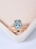 1.3ct Oval Cut Blue Aquamarine Diamond Trilogy Engagement Ring 14k RoseGold Over