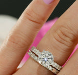 3ct Round Cut Diamond Bridal Ring Set Unique Baguette Band 14k White Gold Finish