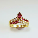 2.4ct Pear Cut Pink Ruby Art Deco Chevron Engagement Ring 14k Yellow Gold Finish