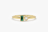 0.2ct Baguette Cut Simulated Green Emerald Minimalist Ring 14k YellowGold Plated