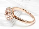 2ct Engagement Ring Round Cut Peach Morganite Halo Solitaire 14k RoseGold Finish