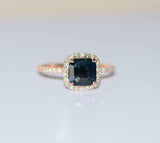 2ct Engagement Ring Asscher Cut Sapphire Diamond Accent Halo 14k Rose Gold Over