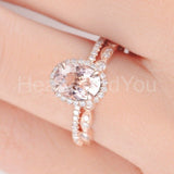 2.5ct Oval Cut Simulated Morganite Milgrain Halo Bridal Set 14k Rose Gold Plated