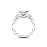 2Ct Emerald Cut Diamond Halo Engagement Ring 14K White Gold Finish Round Accents