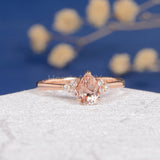 1ct Pear Cut Simulated Morganite Minimalist Engagement Ring 14k Rose Gold Plated
