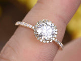 Halo Solitaire with Accent Engagement Ring 2ct Round Diamond 14k YellowGold Over