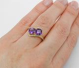 3ct Cushion Cut Purple Amethyst Two Stone Engagement Ring 14k Yellow Gold Finish