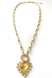1ct Round Cut Moissanite Filled Paperclip Chain Pendant 14k Yellow Gold Plated
